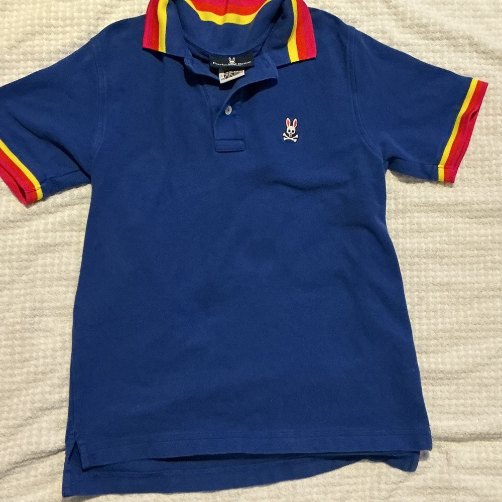 Psycho Bunny Blue Polo with Red and Yellow Trim